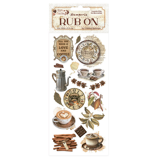 Stamperia Coffee and Chocolate Rub-On 4x8,5 Inch All You Need Is Love And Coffee