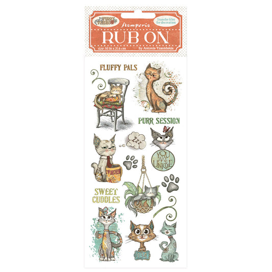 Stamperia Furry Friends Rub-On 4x8,5 Inch Cat