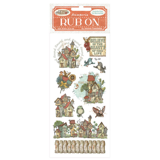 Stamperia Furry Friends Rub-On 4x8,5 Inch Houses