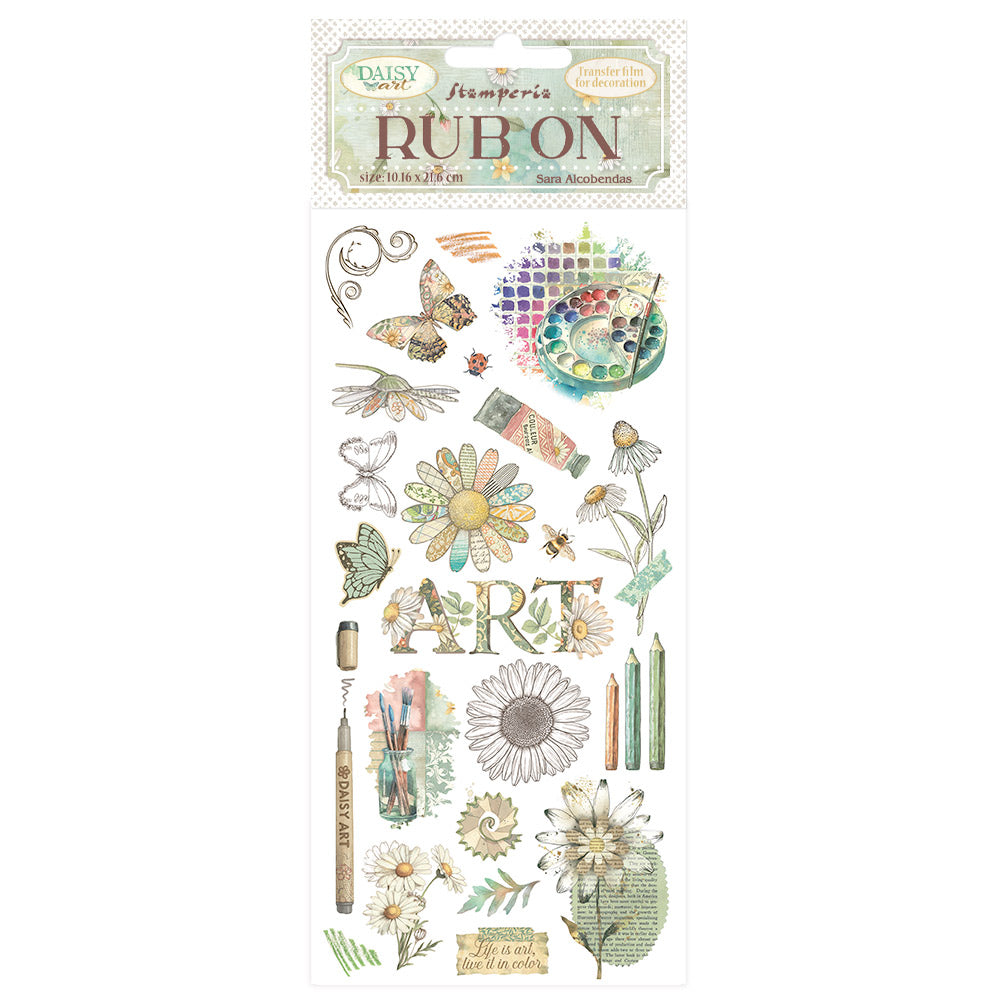 Stamperia Daisy Art Rub-On 10,16x21,6cm Life is Art Live it in Colour
