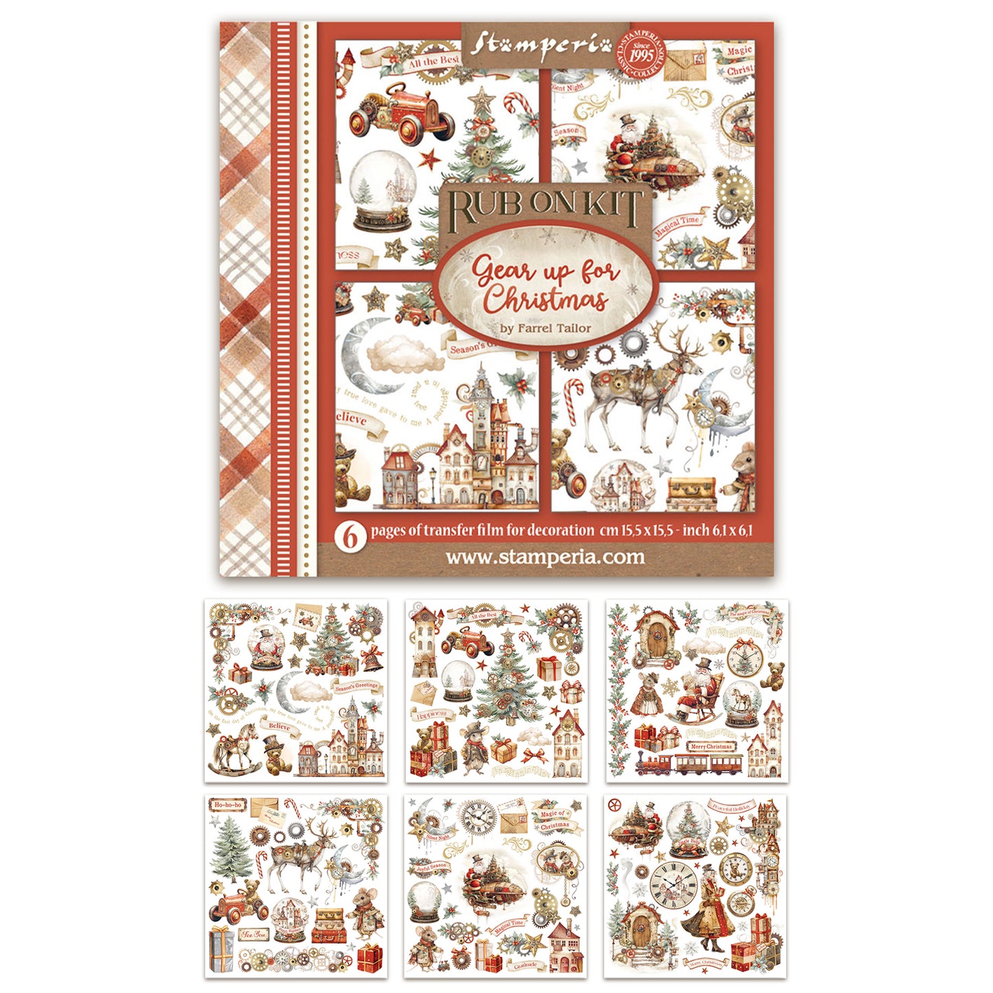 Stamperia Gear up for Christmas Rub-On 6,1x6,1 Inch Assortment (6pcs)