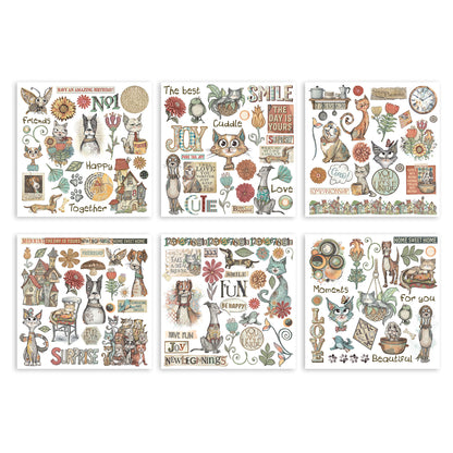 Stamperia Furry Friends Rub-On 6,1x6,1 Inch Assortment (6pcs)