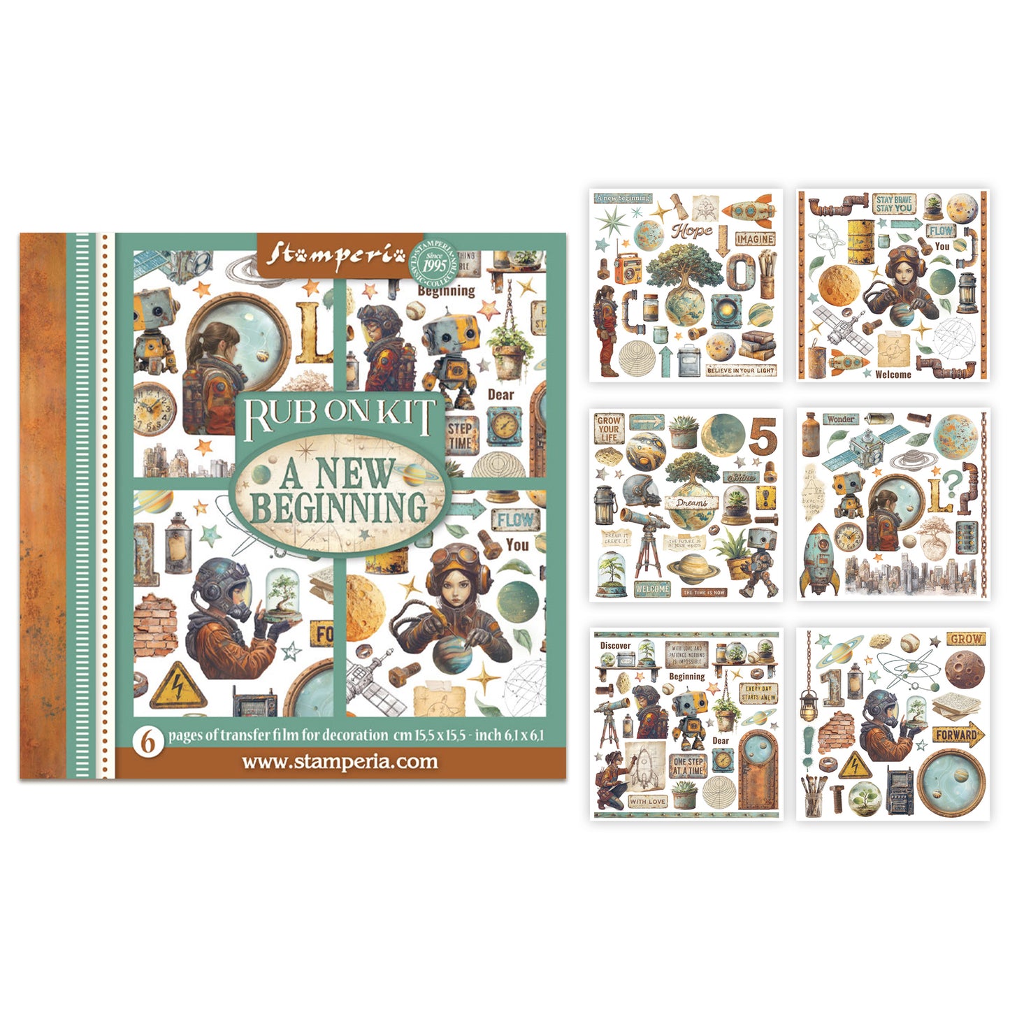 Stamperia A New Beginning Rub-On 15,5x15,5cm Assortment (6pcs)