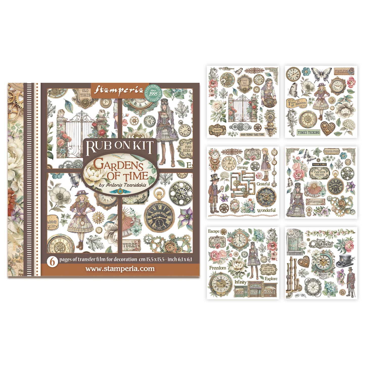 Stamperia Gardens of Time Rub-On 15,5x15,5cm Assortment (6pcs) (DFLRBX11)