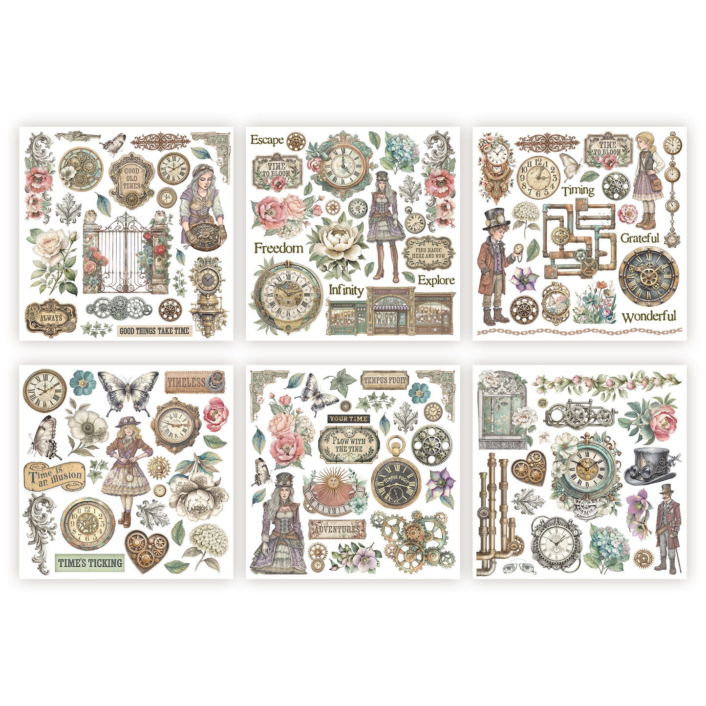 Stamperia Gardens of Time Rub-On 15,5x15,5cm Assortment (6pcs) (DFLRBX11)