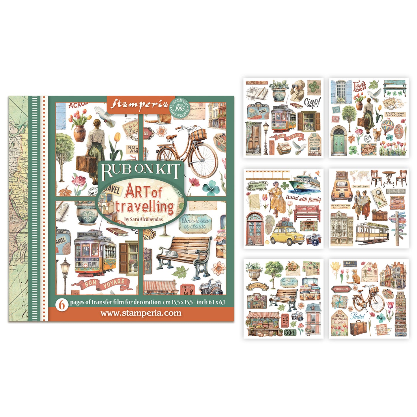 Stamperia Art of Travelling Rub-On 15,5x15,5cm Assortment (6pcs)