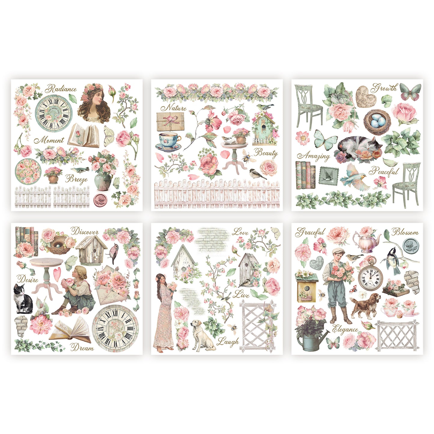 Stamperia House of Roses Rub-On 15,5x15,5cm Assortment (6pcs) (DFLRBX13)