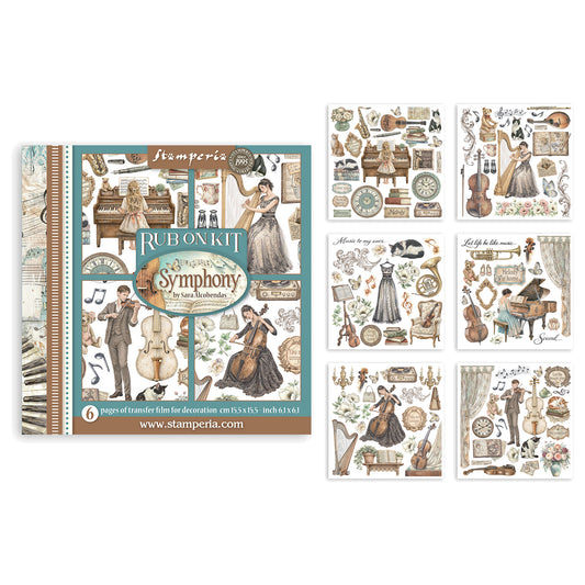Stamperia Symphony Rub-On 15,5x15,5cm Assortment (6pcs) by Sara Alcobendas