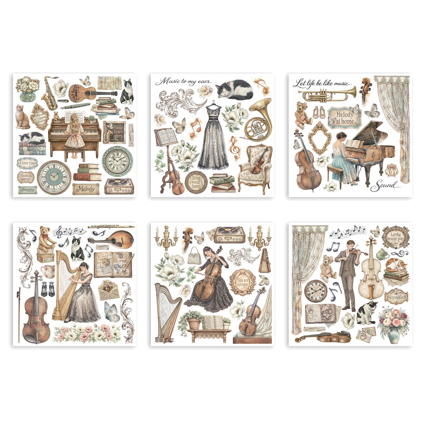 Stamperia Symphony Rub-On 15,5x15,5cm Assortment (6pcs) by Sara Alcobendas