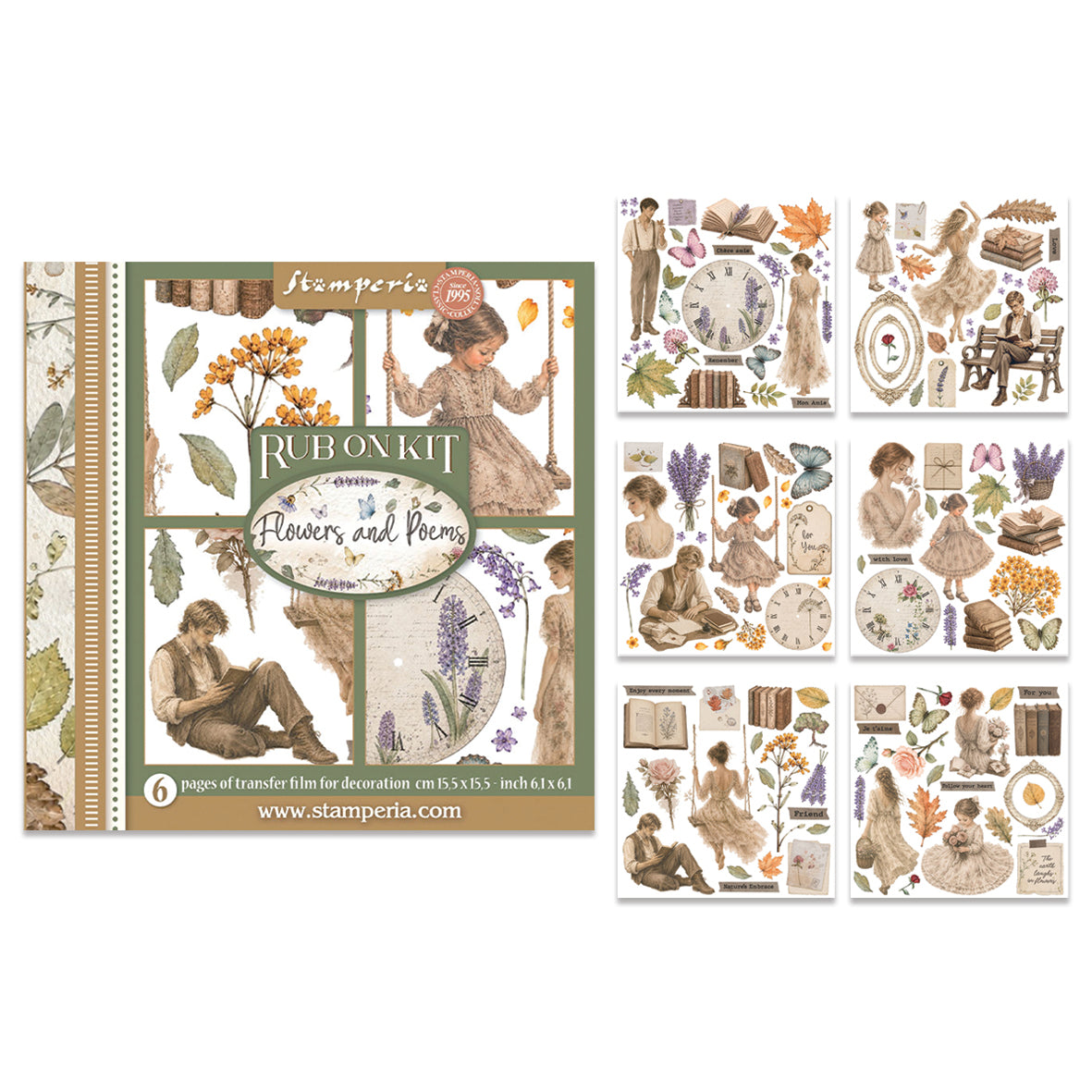 Stamperia Flowers and Poems Rub-On 15,5x15x5cm Assortment (6pcs)