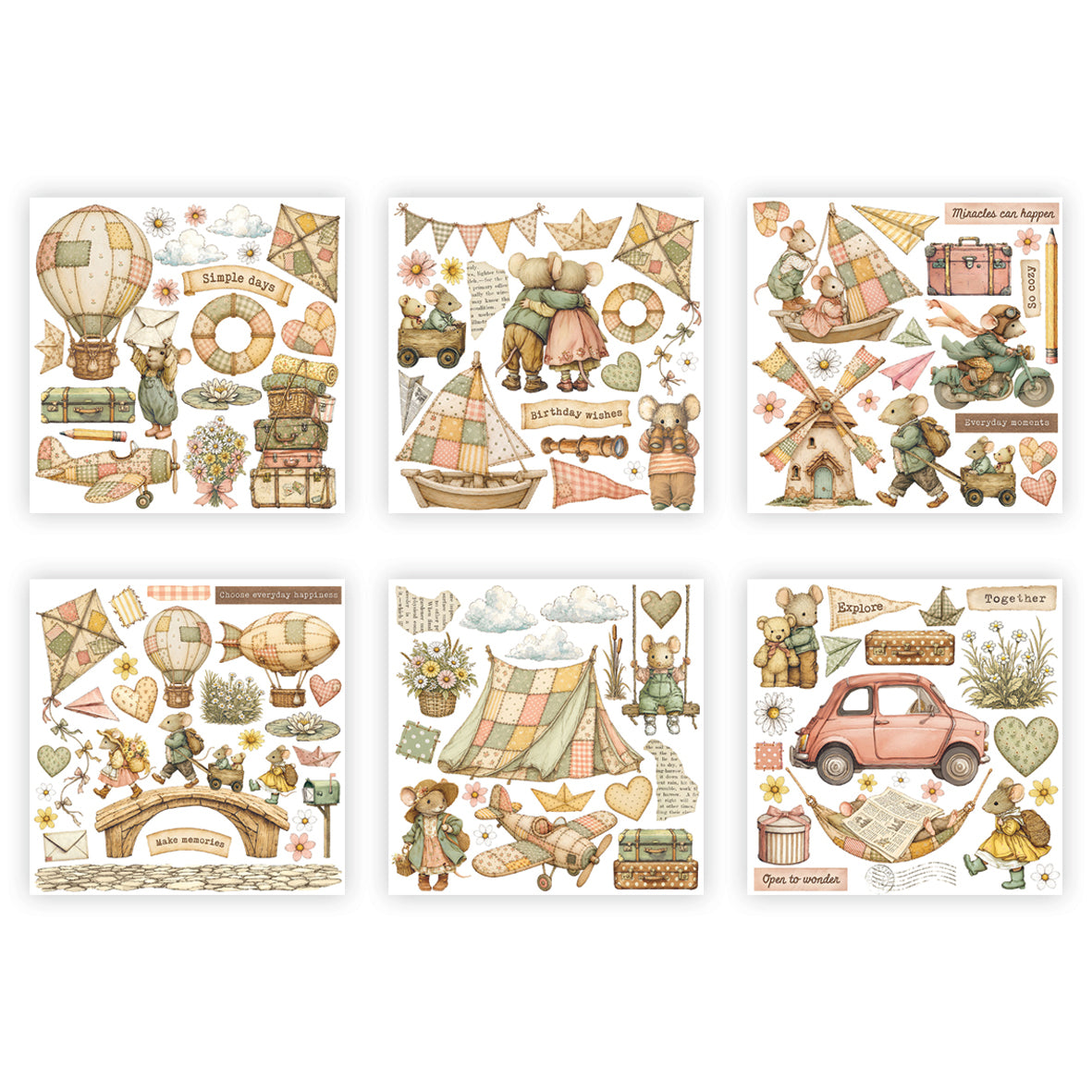 Stamperia CozyFamily Rub-On 15,5x15x5cm Assortment (6pcs)