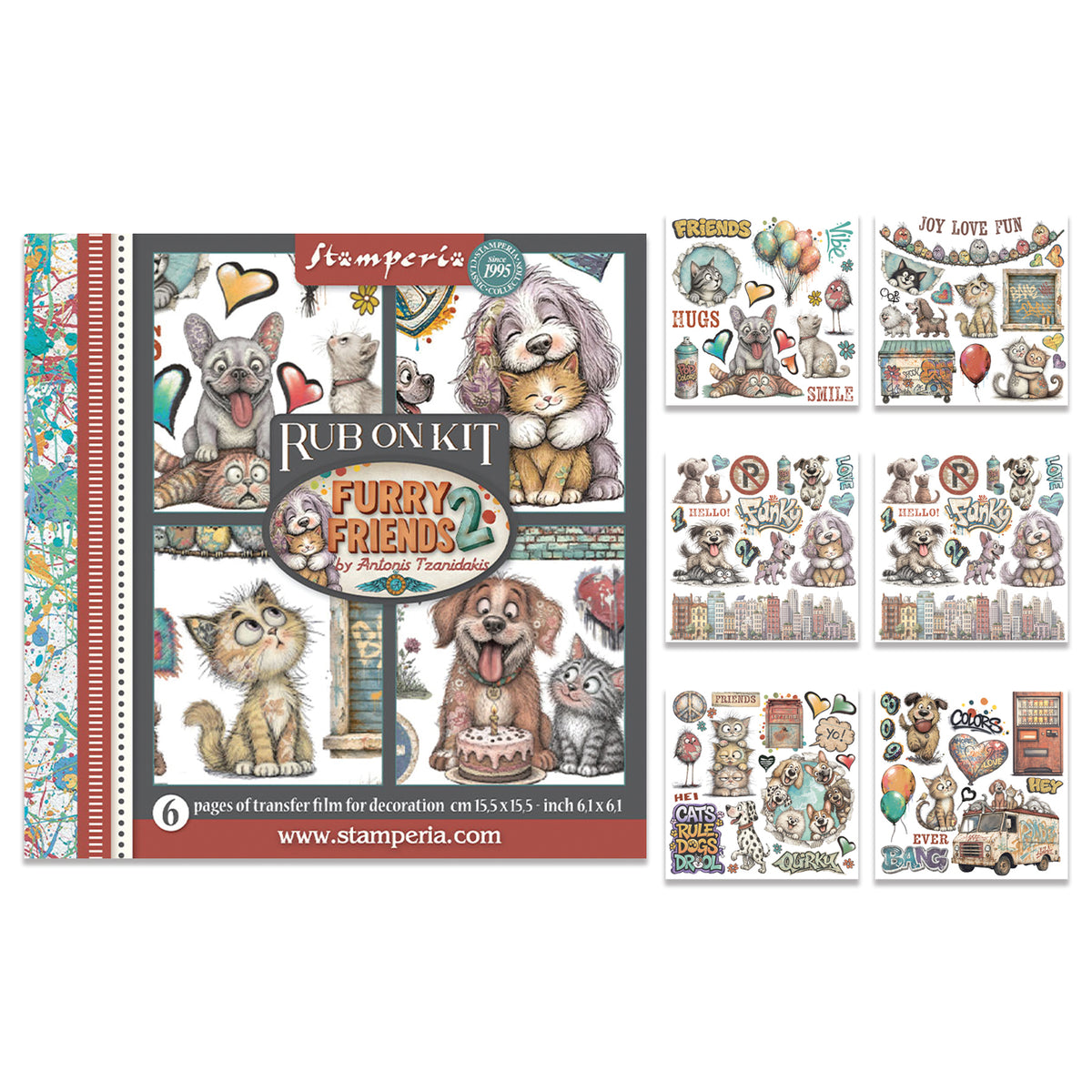 Stamperia Furry Friends 2 Rub-On 15,5x15x5cm Assortment (6pcs) by Antonis Tzanidakis Preorder*