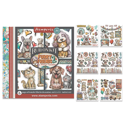 Stamperia Furry Friends 2 Rub-On 15,5x15x5cm Assortment (6pcs) by Antonis Tzanidakis Preorder*