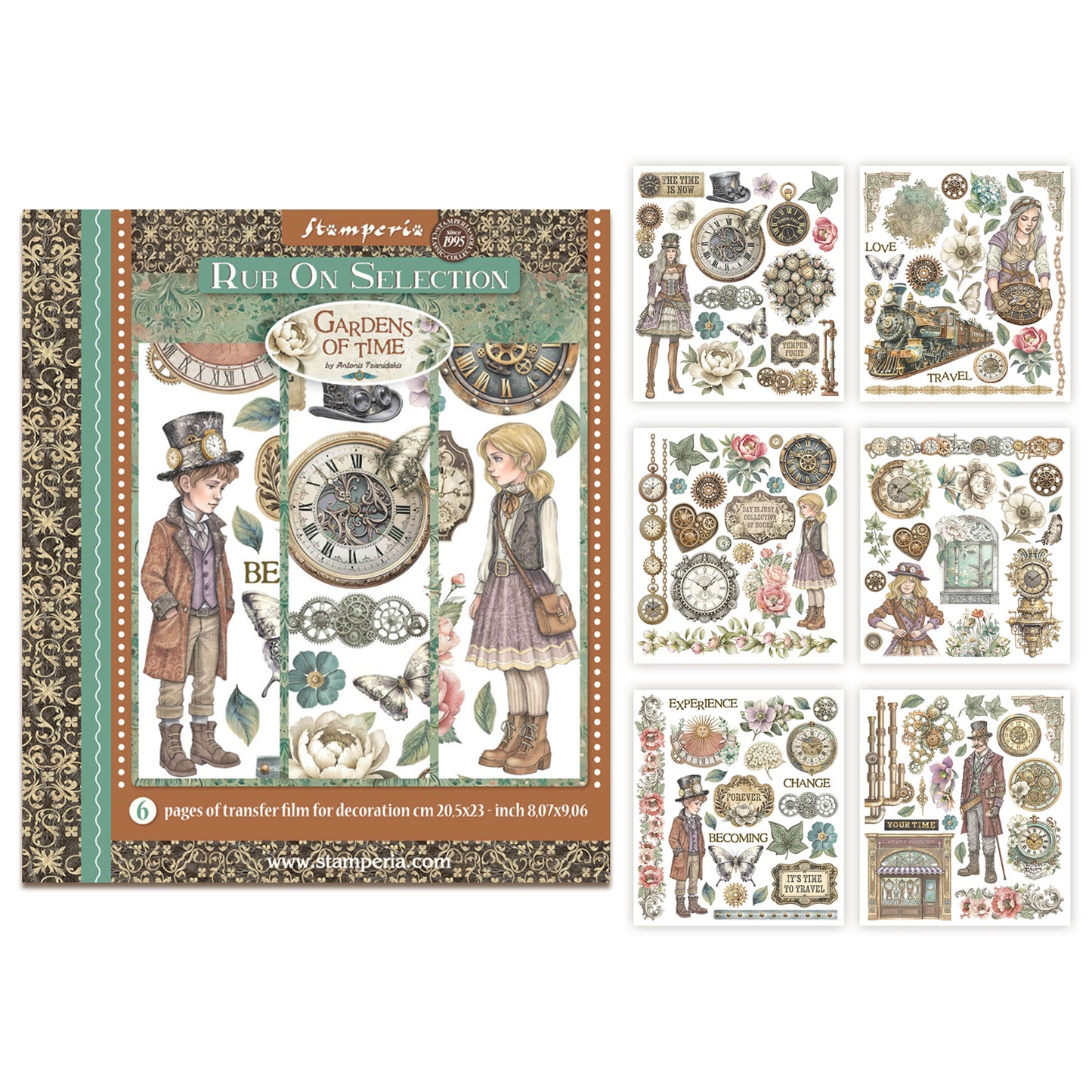 Stamperia Gardens of Time Rub-On 20,5x23cm Assortment (6pcs) (DFLRBXG04)
