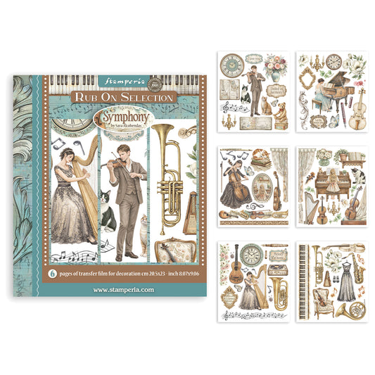 Stamperia Symphony Rub-On 20,5x23cm Assortment (6pcs) by Sara Alcobendas
