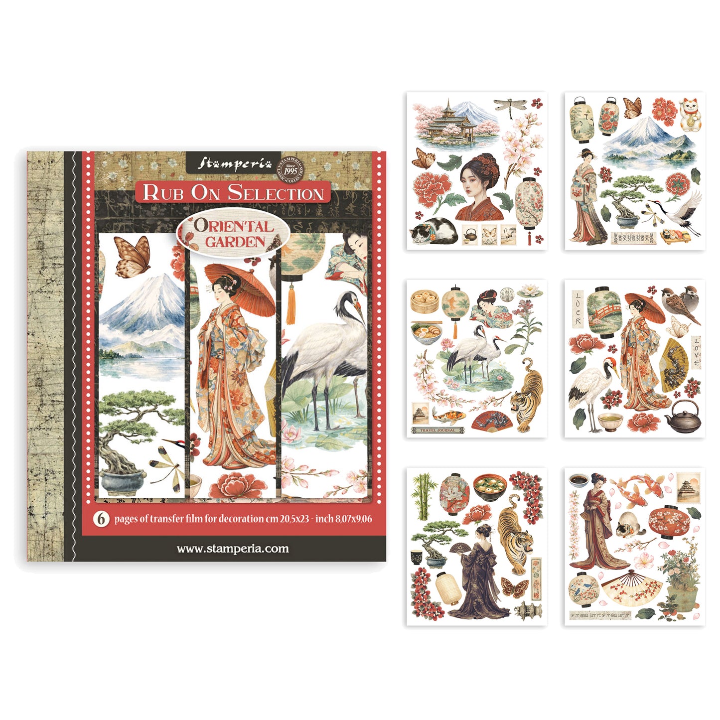 Stamperia Oriental Garden Rub-On 20,5x23cm Assortment (6pcs)