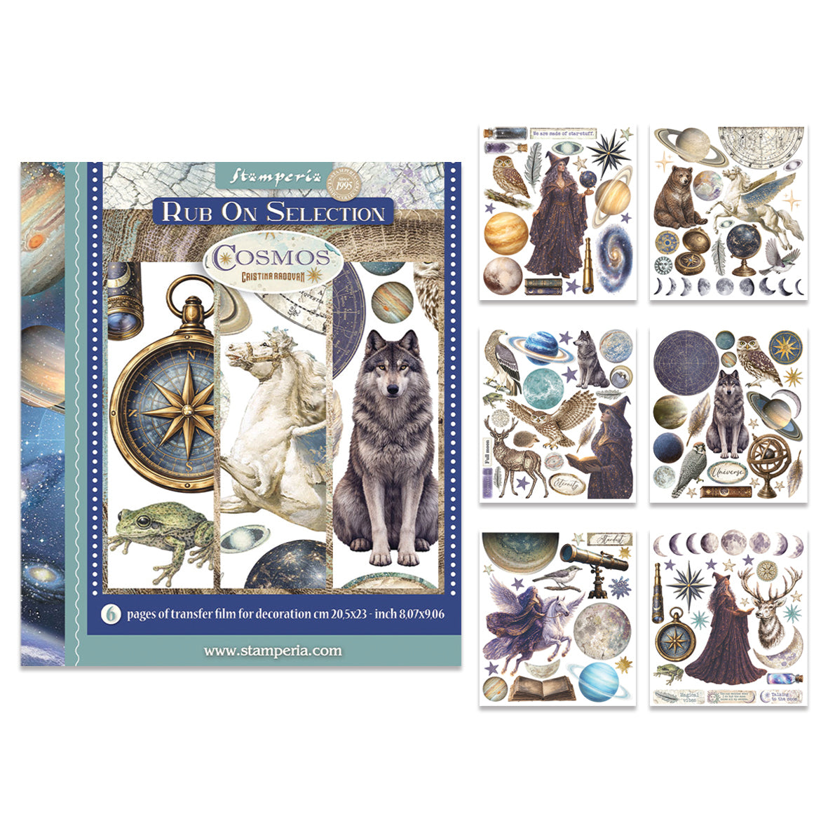Stamperia Cosmos Rub-On 20,5x23cm Assortment (6pcs) by Cristina Radovan