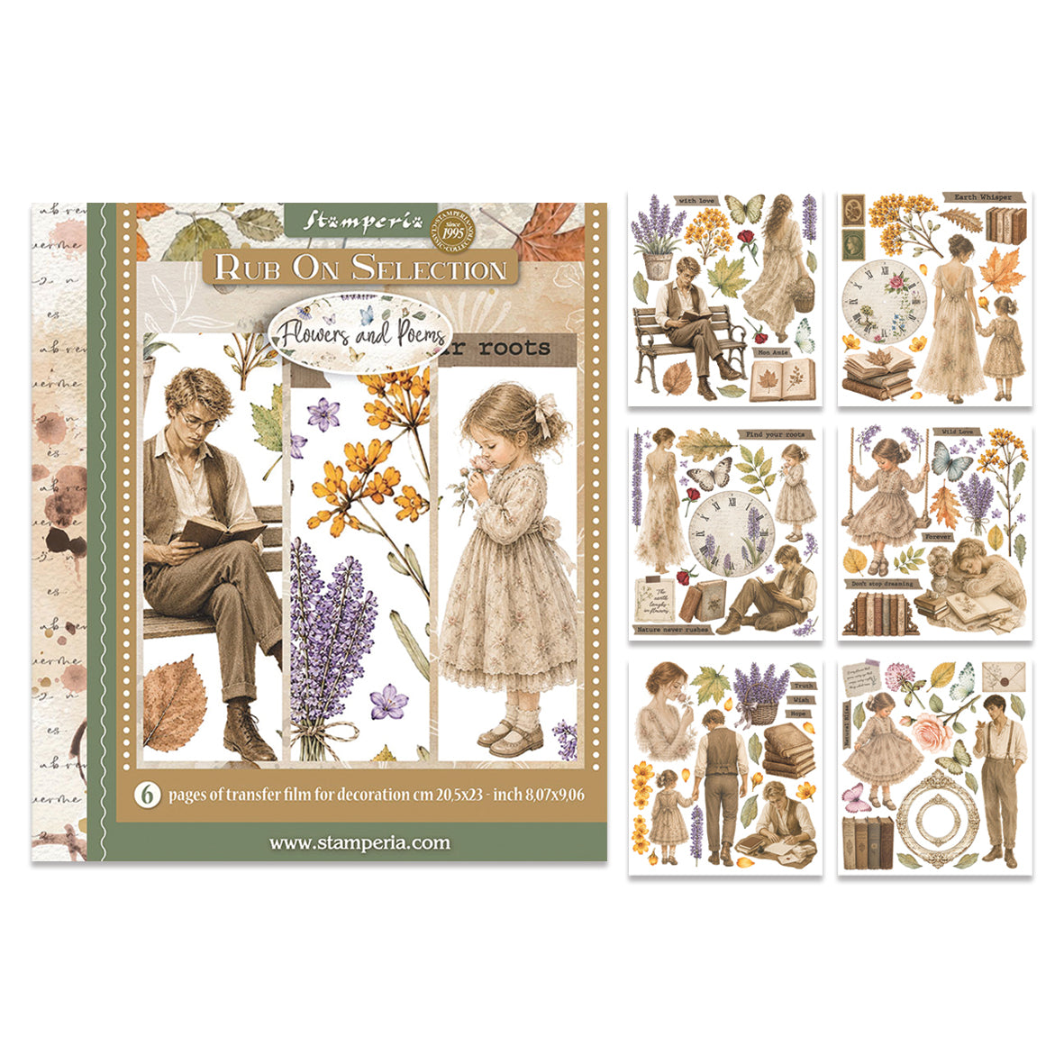 Stamperia Flowers and Poems Rub-On 20,5x23cm Assortment (6pcs)