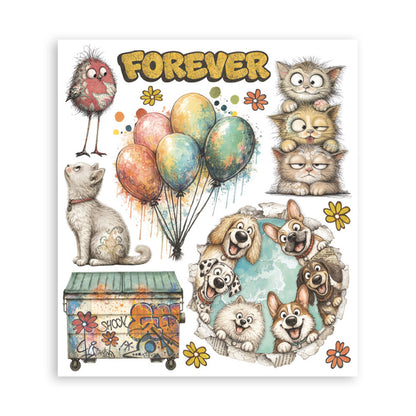 Stamperia Furry Friends 2 Rub-On 20,5x23cm Assortment (6pcs) by Antonis Tzanidakis Preorder*