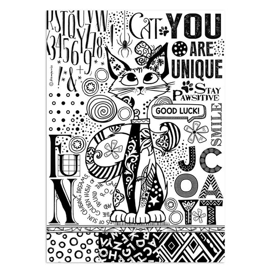 Stamperia Furry Friends A4 Rice Paper Cat One Color Print