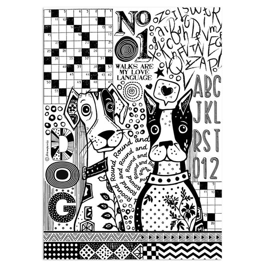 Stamperia Furry Friends A4 Rice Paper Dogs One Color Print
