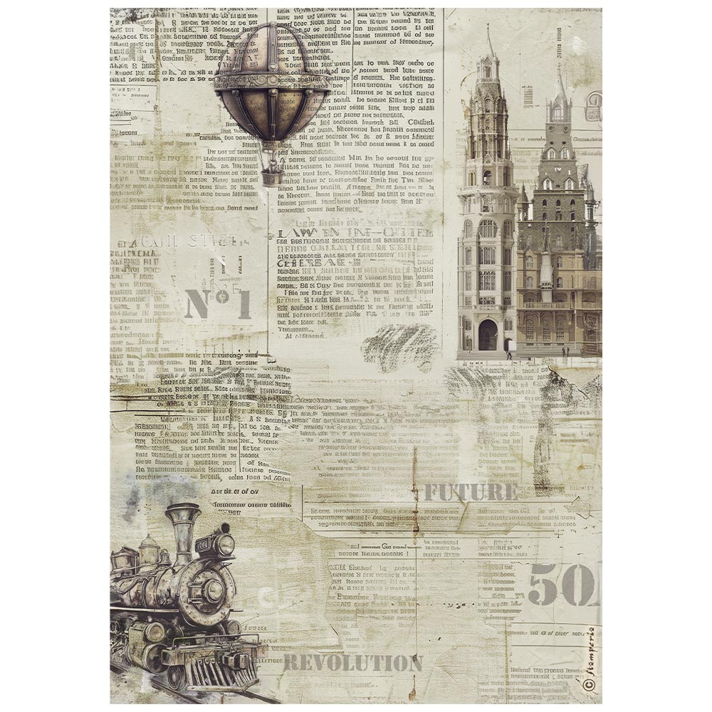 Stamperia Voyages Fantastiques A4 Rice Paper Sepia Background