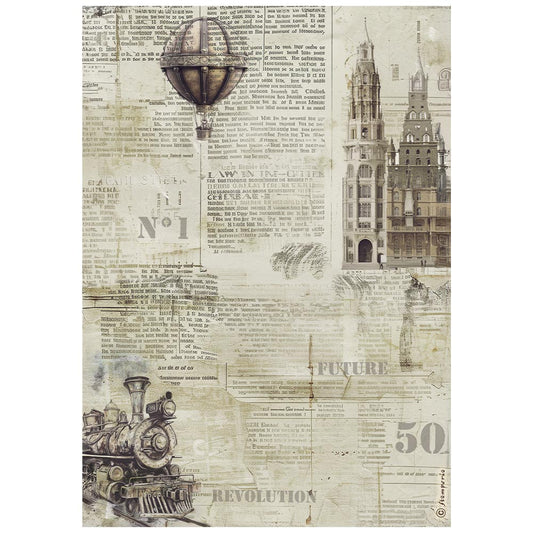 Stamperia Voyages Fantastiques A4 Rice Paper Sepia Background
