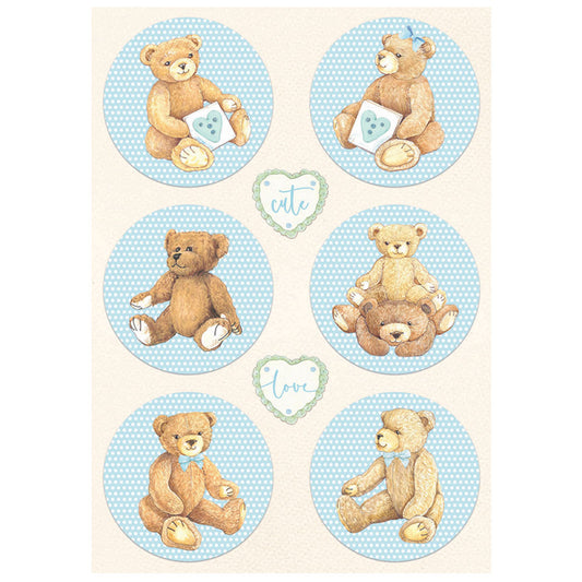 Stamperia A4 Rice Paper DayDream Rounds Bear Blue