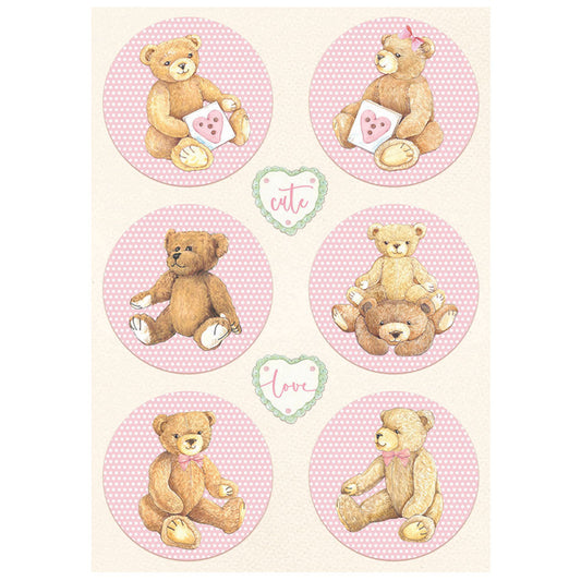 Stamperia A4 Rice Paper DayDream Rounds Bear Pink