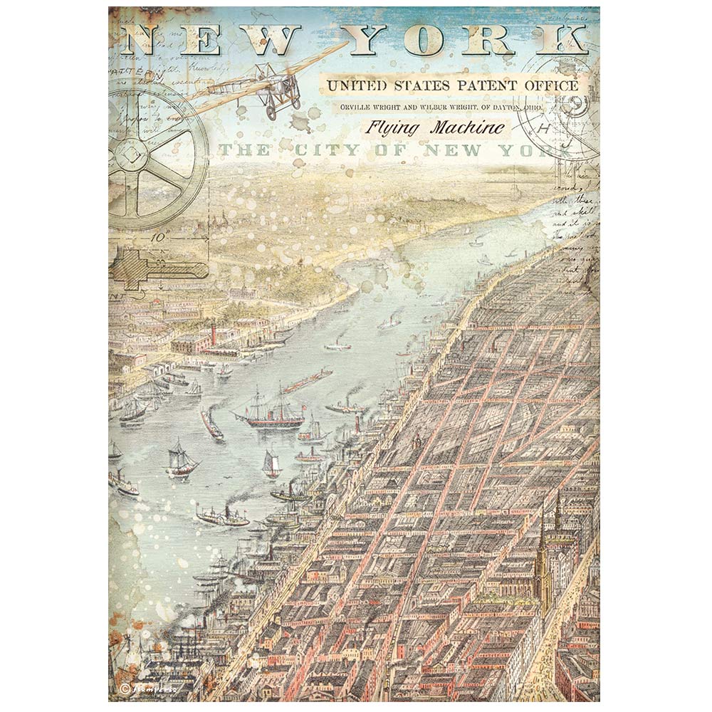 Stamperia A4 Rice Paper Sir Vagabond Aviator New York