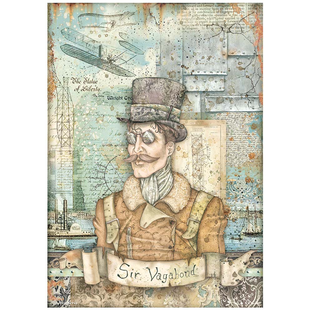 Stamperia A4 Rice Paper Sir Vagabond Aviator Image