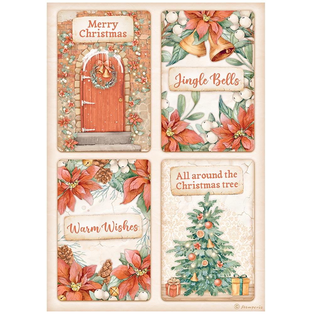 Stamperia A4 Rice Paper All Around Christmas 4 Cards