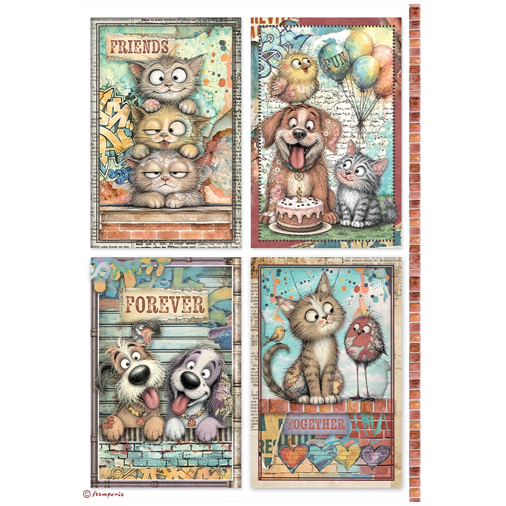 Stamperia Furry Friends 2 A4 Rice Paper Selection (6pcs) by Antonis Tzanidakis