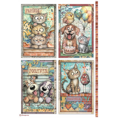 Stamperia Furry Friends 2 A4 Rice Paper Selection (6pcs) by Antonis Tzanidakis