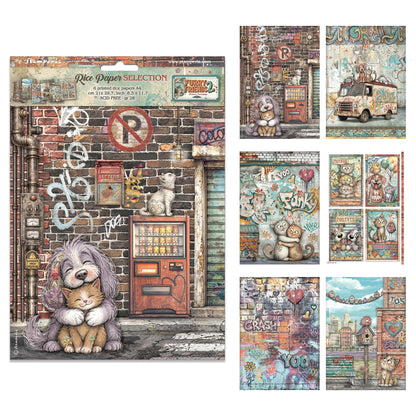 Stamperia Furry Friends 2 A4 Rice Paper Selection (6pcs) by Antonis Tzanidakis