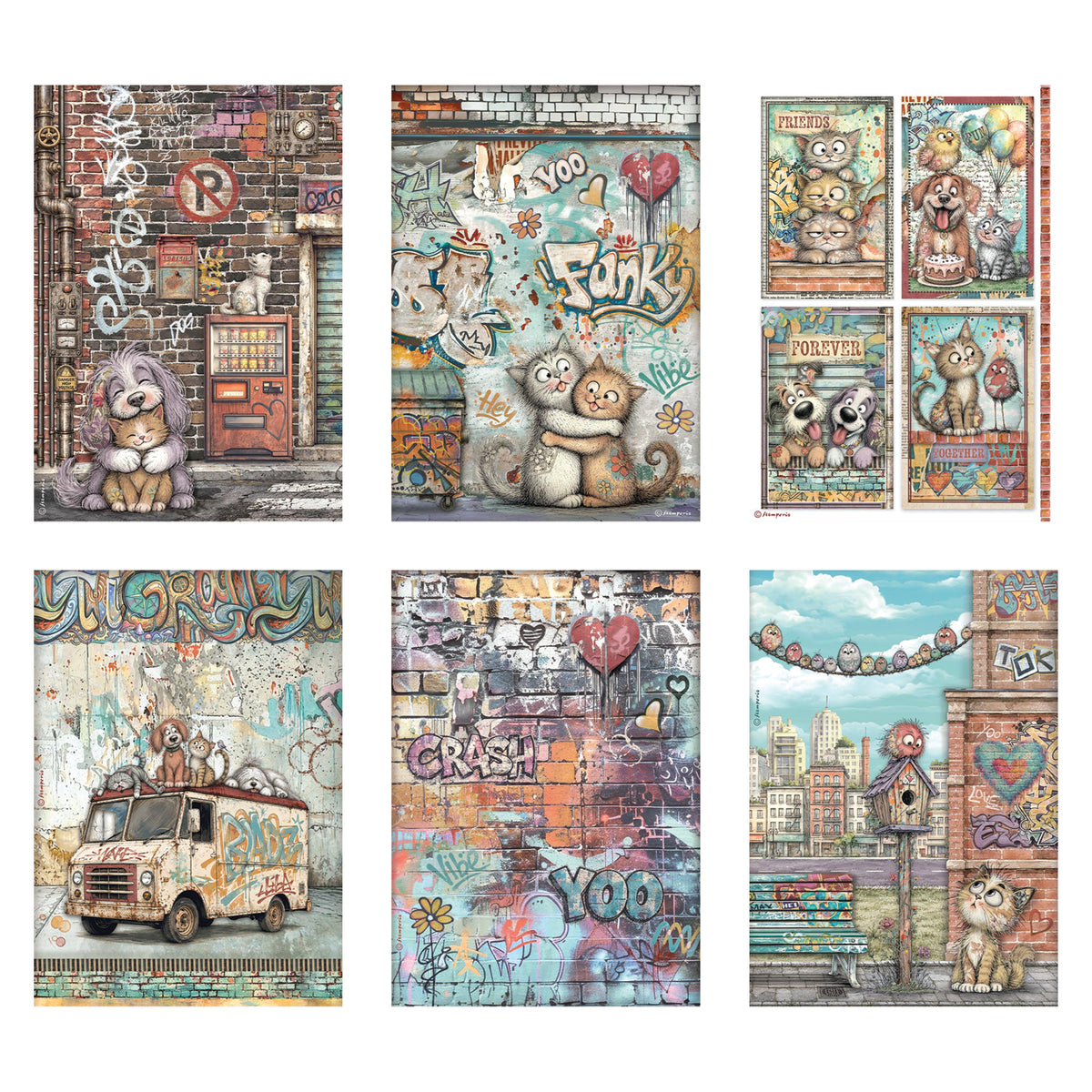 Stamperia Furry Friends 2 A4 Rice Paper Selection (6pcs) by Antonis Tzanidakis