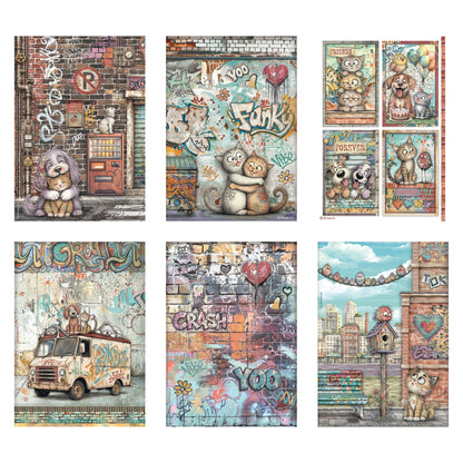 Stamperia Furry Friends 2 A4 Rice Paper Selection (6pcs) by Antonis Tzanidakis