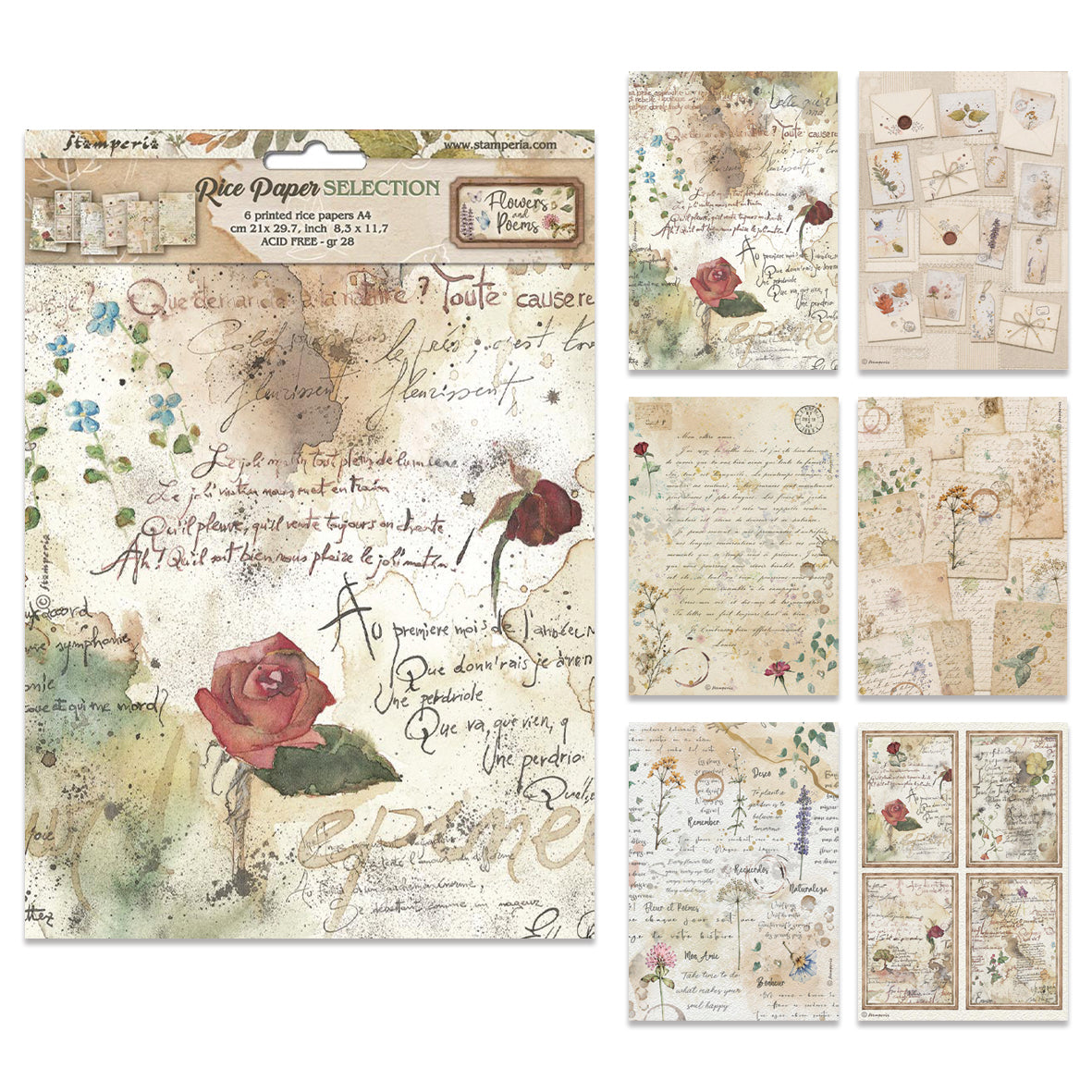 Stamperia Flowers and Poems A4 Rice Paper Selection (6pcs)