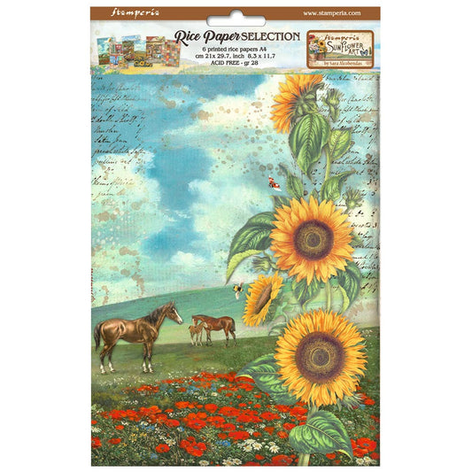 Stamperia Selection of 6 A4 Rice Paper Sunflower Art