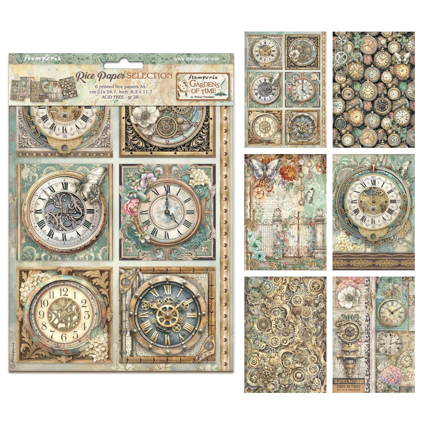 Stamperia Gardens of Time A4 Rice Paper Selection (6pcs) (DFSA4XTM)