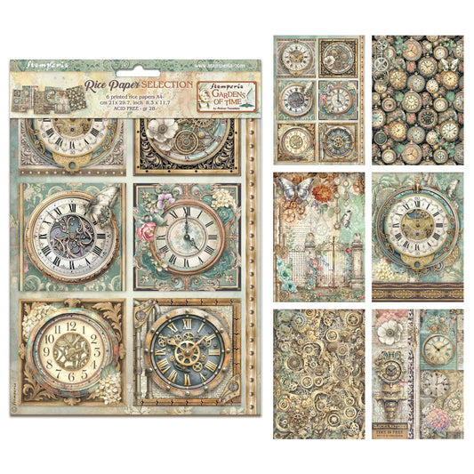 Stamperia Gardens of Time A4 Rice Paper Selection (6pcs) (DFSA4XTM)