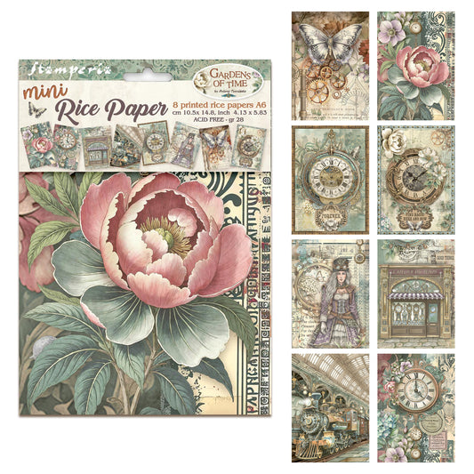 Stamperia Gardens of Time A6 Mini Rice Paper (8pcs) (DFSA6X05)