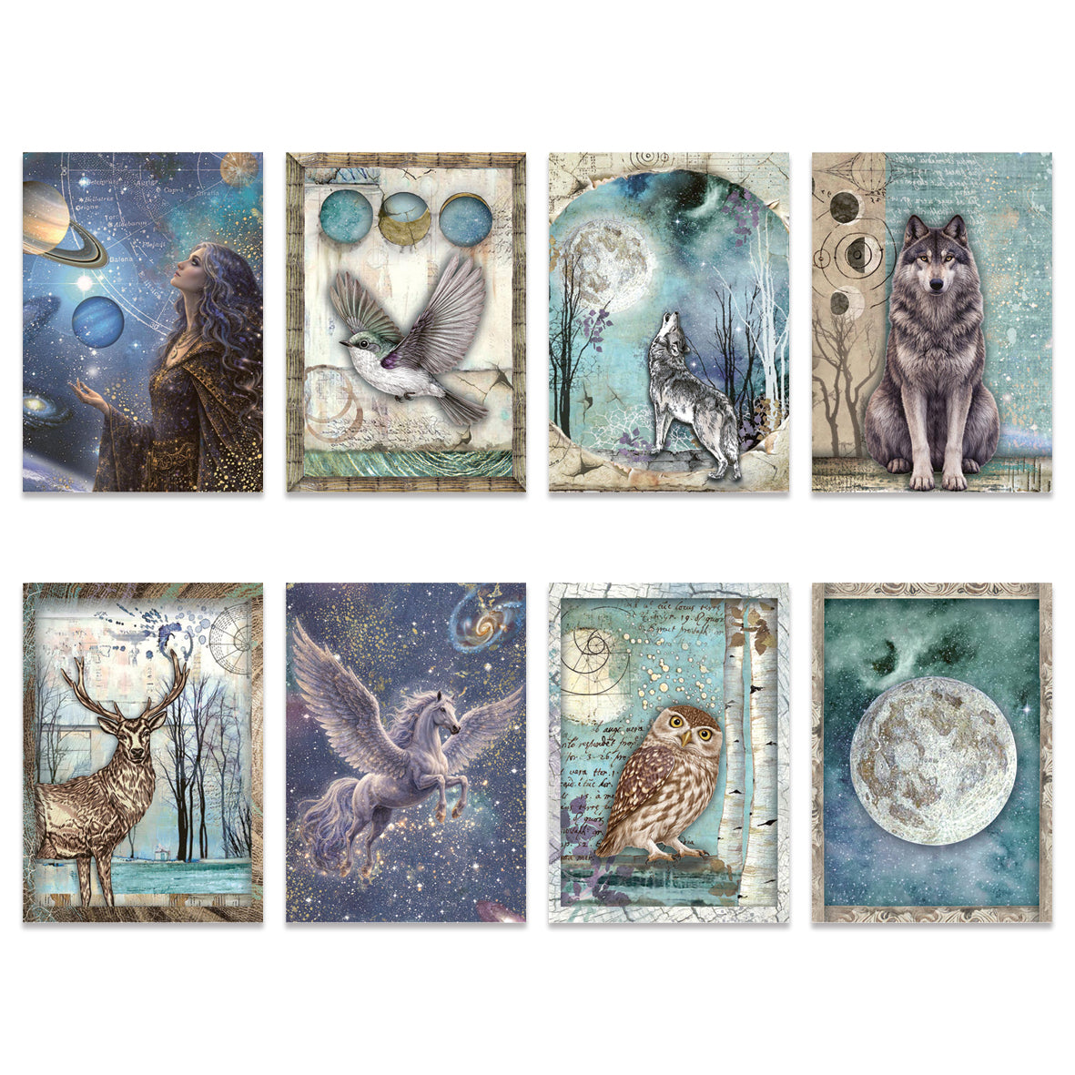 Stamperia Cosmos A6 Mini Rice Paper Selection (8pcs) by Cristina Radovan Preorder*