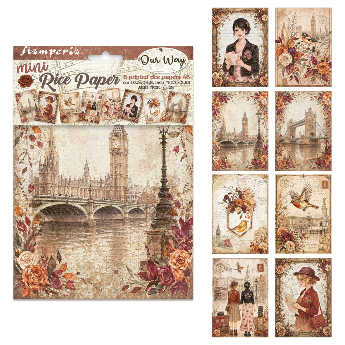 Stamperia Our Way A6 Mini Rice Paper Selection (8pcs)