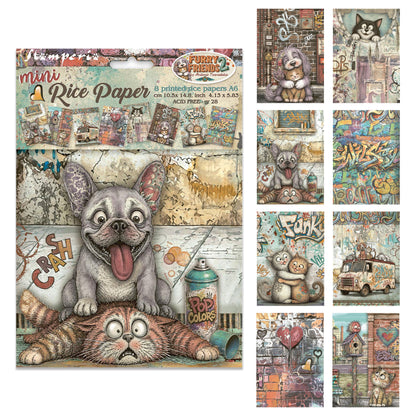 Stamperia Furry Friends 2 A6 Mini Rice Paper Selection (8pcs) by Antonis Tzanidakis