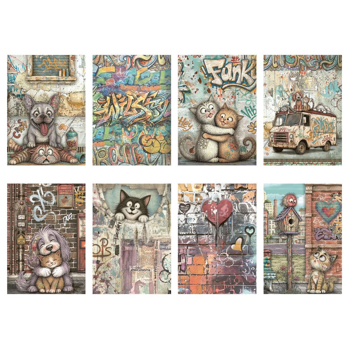 Stamperia Furry Friends 2 A6 Mini Rice Paper Selection (8pcs) by Antonis Tzanidakis