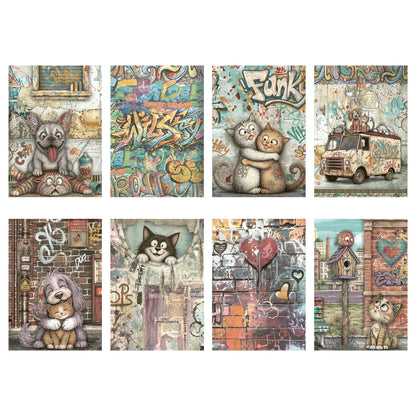 Stamperia Furry Friends 2 A6 Mini Rice Paper Selection (8pcs) by Antonis Tzanidakis