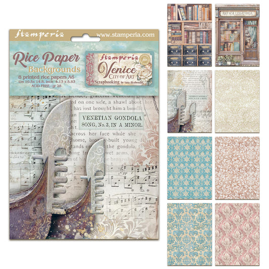 Stamperia Venice City of Art A6 Rice Paper Backgrounds (8pcs)