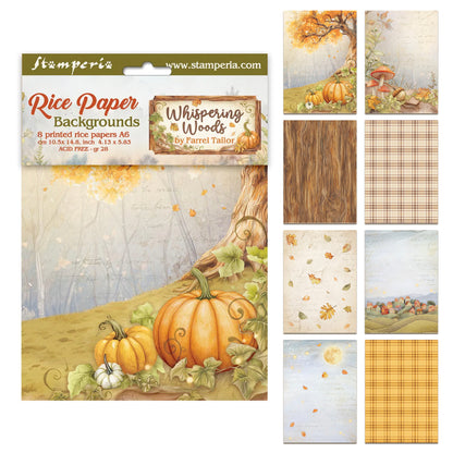 Stamperia Whispering Woods A6 Rice Paper Backgrounds (8pcs)