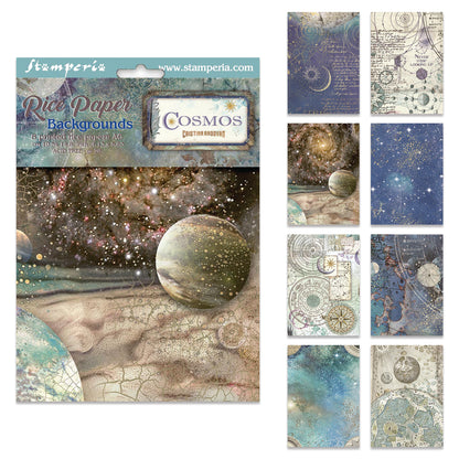 Stamperia Cosmos A6 Rice Paper Backgrounds Selection (8pcs) by Cristina Radovan